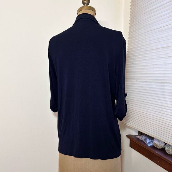 Charter Club Dark Navy Button-Up soft knit jersey short sleeve Shirt size Large - Picture 4 of 10